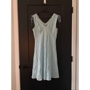 GAP Vintage ‘03 Linen V-Neck Light Blue Lined Midi Dress Size 8 Tie Shoulders